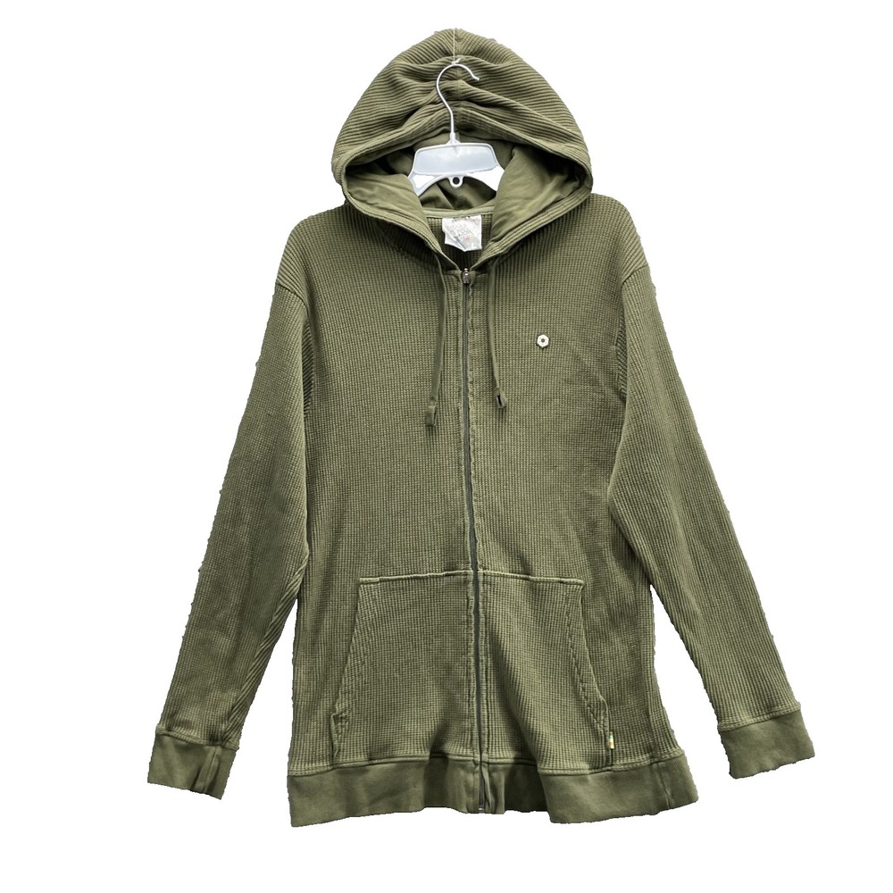 South Pole Knit Hoodie Unisex Large Army Green Waffle Knit Y2k Grunge Skater 90s